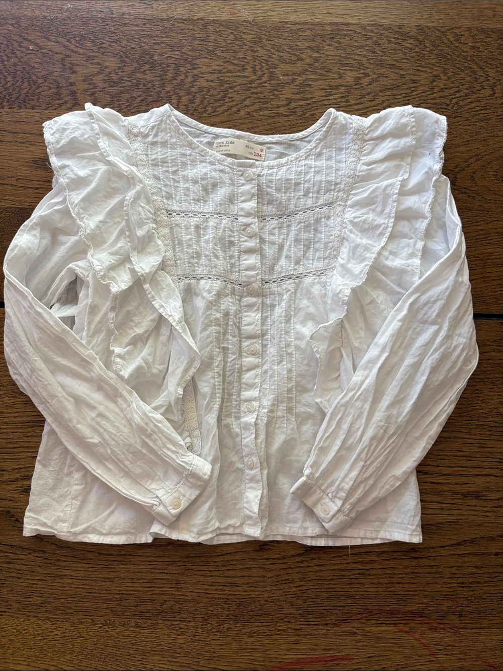 Zara Kids size 9 White Ruffle peasant cottage core doen vibes blouse top